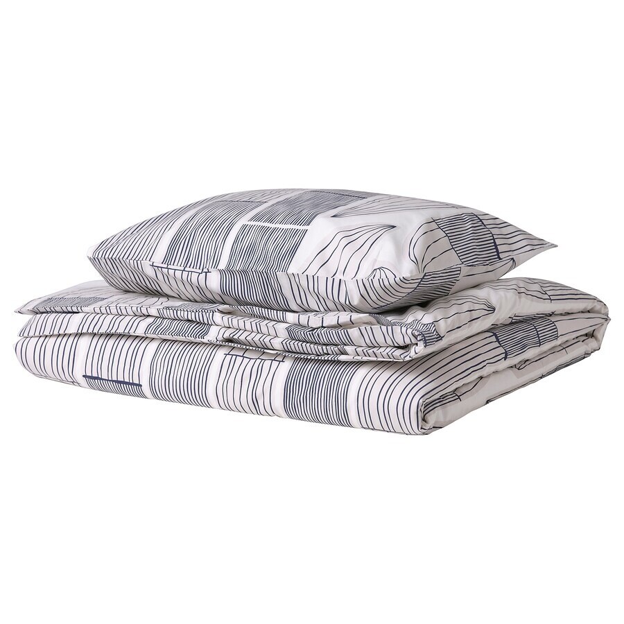 

Комплект белья Ikea Bergkorsort Lined Sheet And 2 Pillowcases - 2 предмета, 150x200/50x60 см, белый/серый