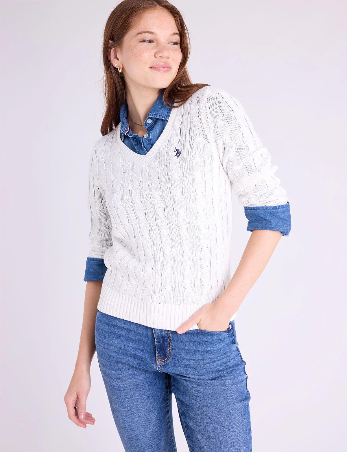 

Свитер U.S. Polo Assn Soft Cable V-neck, белый