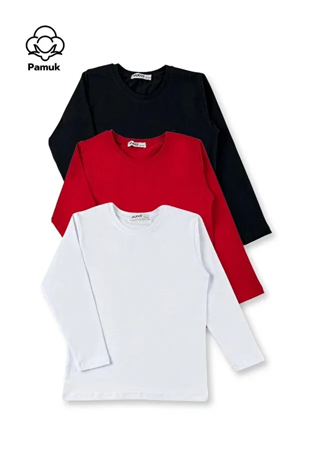 Детский комплект футболок с длинным рукавом Mk Mukko Kids, Red-Black-White