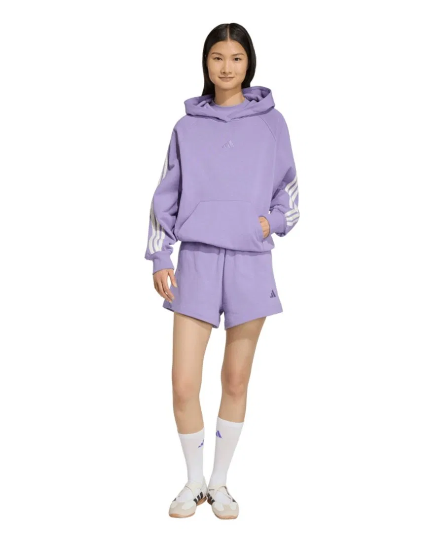 Женский худи свободного кроя с капюшоном и тремя полосами adidas, Magic Lilac / Off White — фото 2
