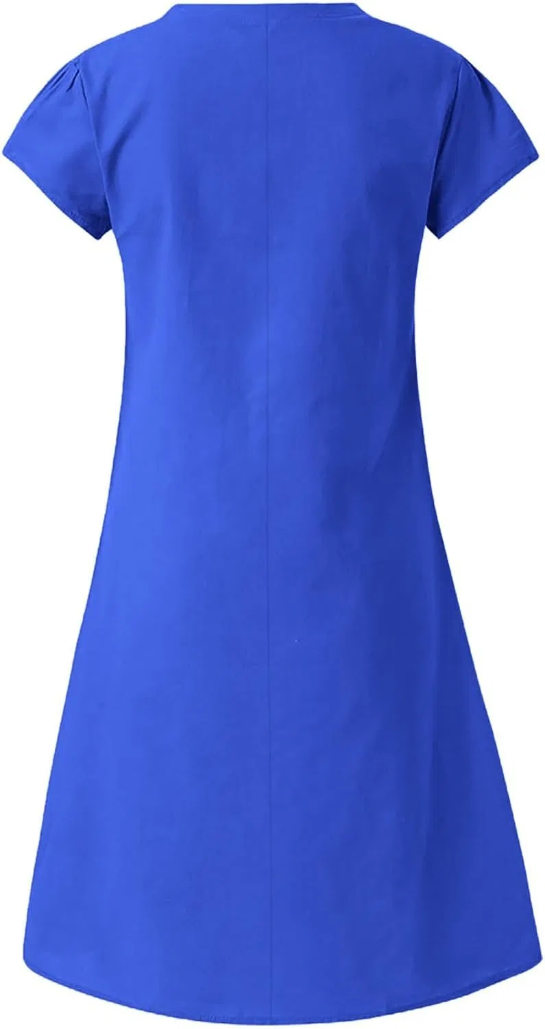 Женское платье миди с V-образным вырезом Cotton Linen, 1e-blue — фото 3