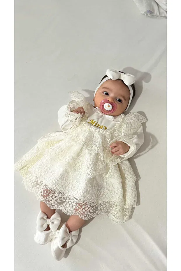 Детское для девочек кружевное платье Lace mevlüt dress Dizaynbyasena, Ecru