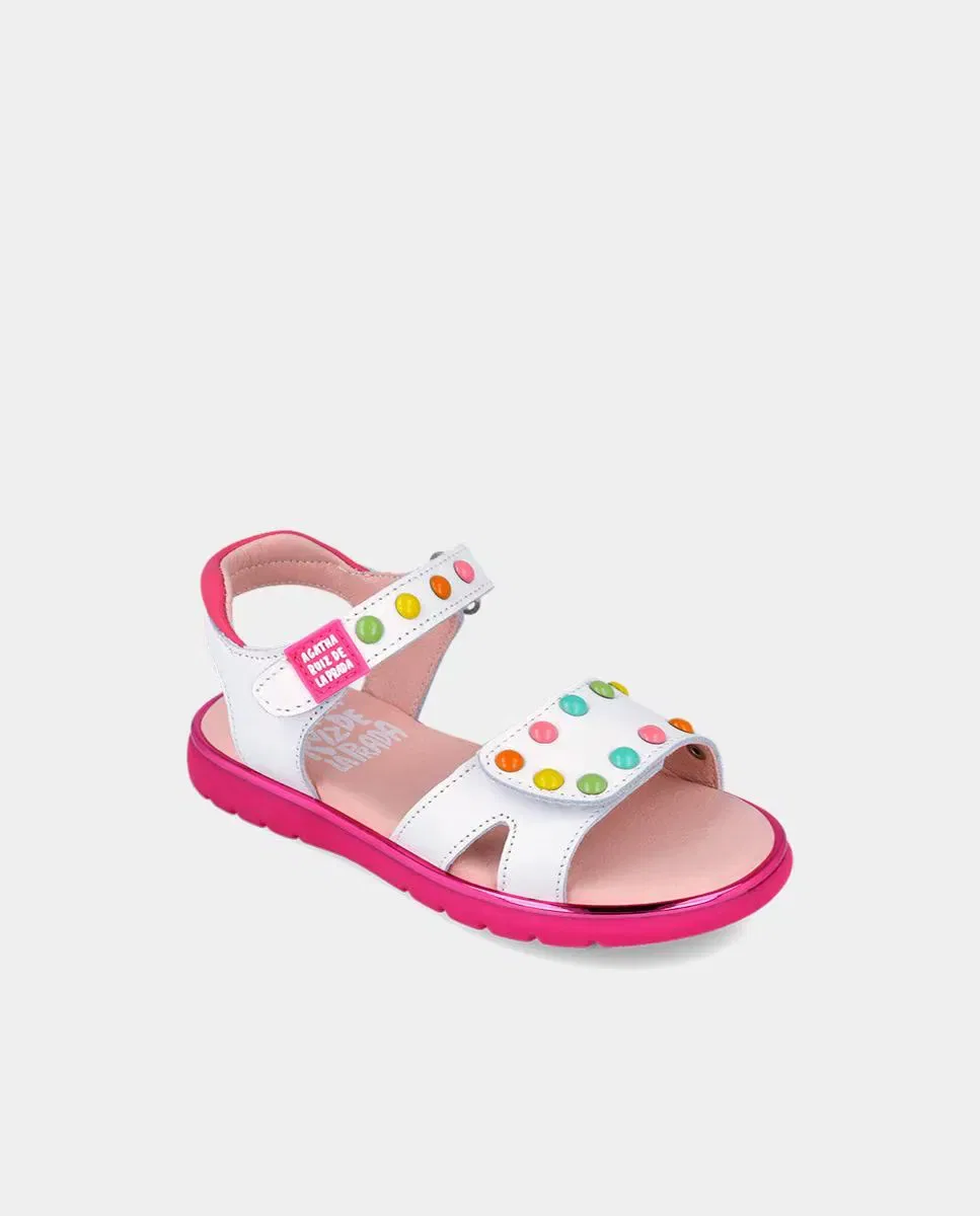 Детские сандалии для девочек с кожаным верхом Agatha Ruiz de la Prada, Blanco — фото 3