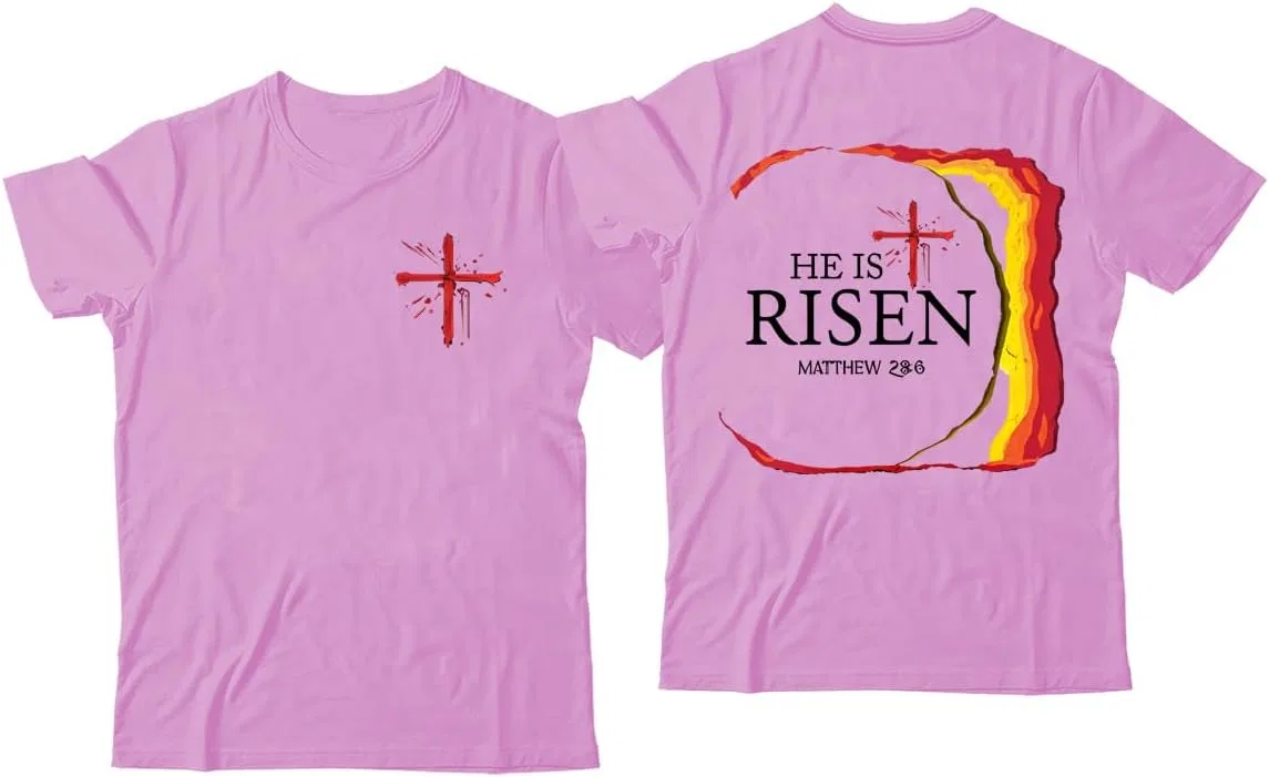 Мужская футболка с принтом He is Risen, Pink-1