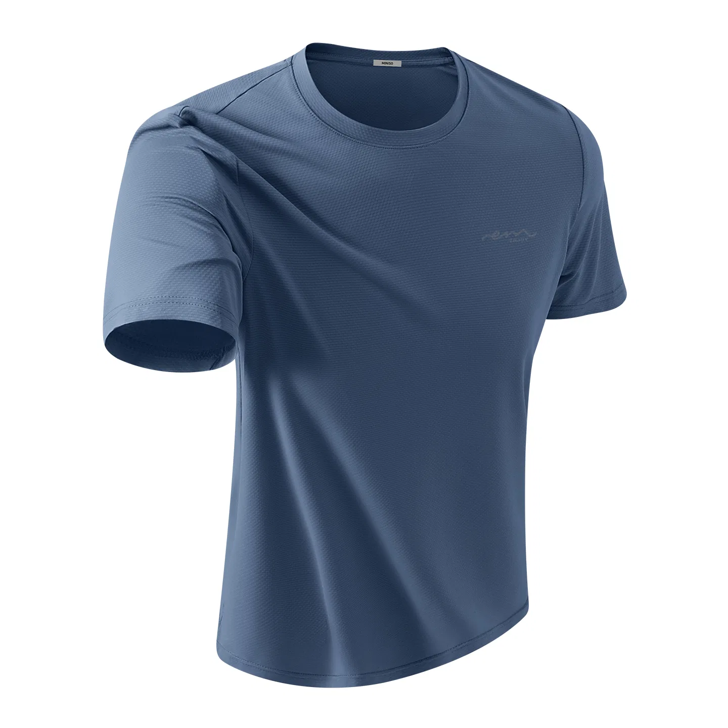 Футболка детская с принтом MINISO, Ice Silk Breathable Sun Protection Sea Blue (Ink Blue Flowing Chest Logo)