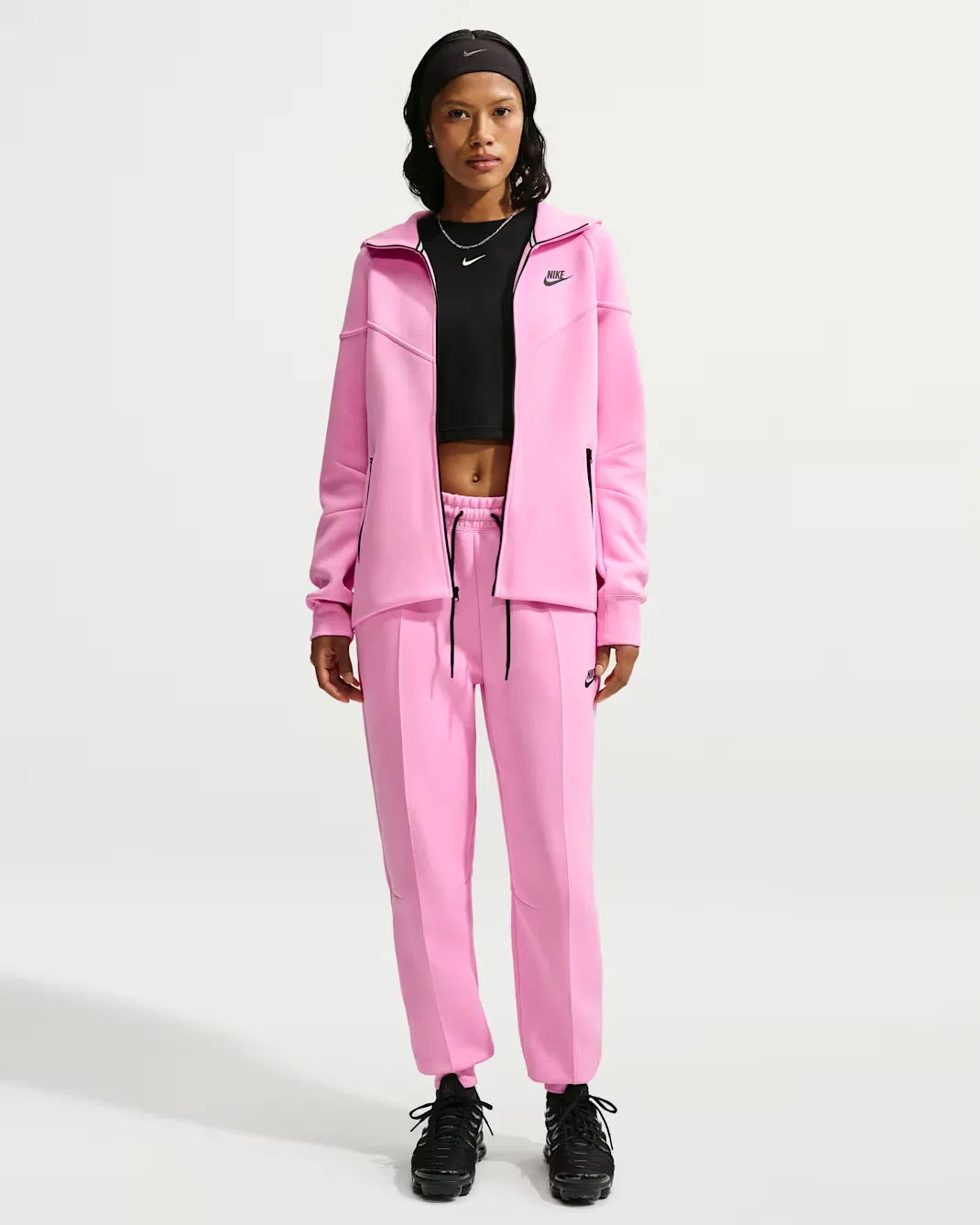 Женская толстовка на молнии Nike Sportswear Tech Fleece Windrunner, Pink Rise/Black — фото 4