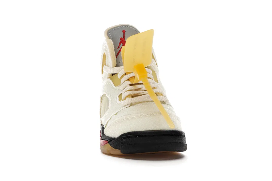 Детские кроссовки Lifestyle с принтом Jordan 5 Retro Off-White Sail, Sail/Fire Red-Muslin-Black — фото 2