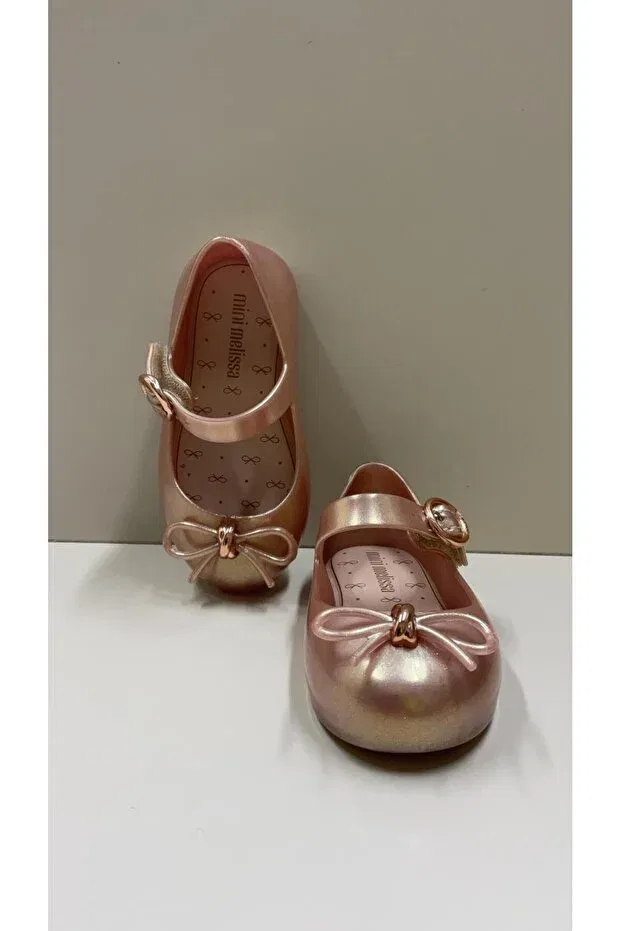 Детские балетки для девочек с принтом Mini Melissa, Beige Glitter — фото 3