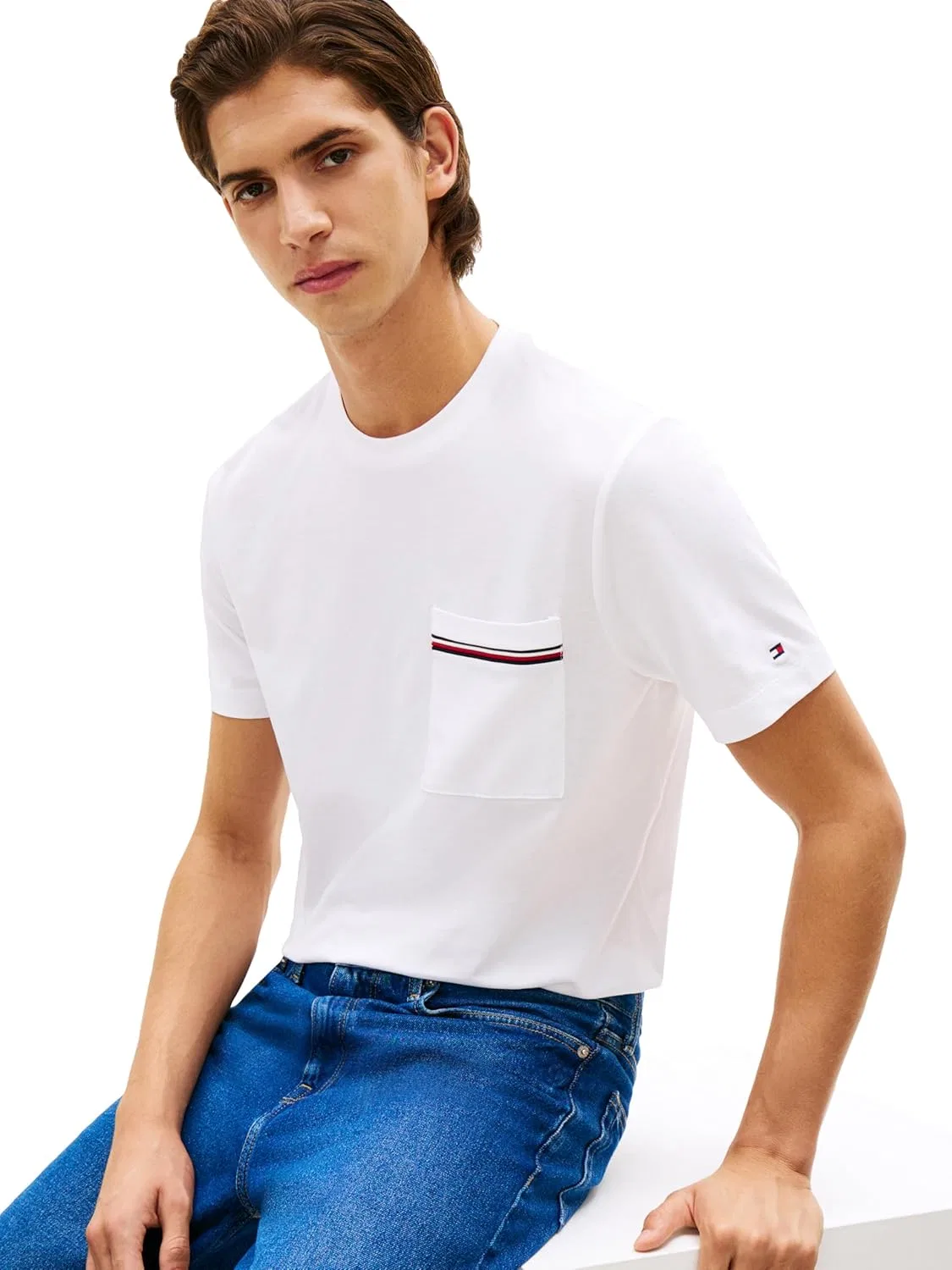 Мужская футболка с коротким рукавом и контрастной полосой Tommy Hilfiger, White — фото 2