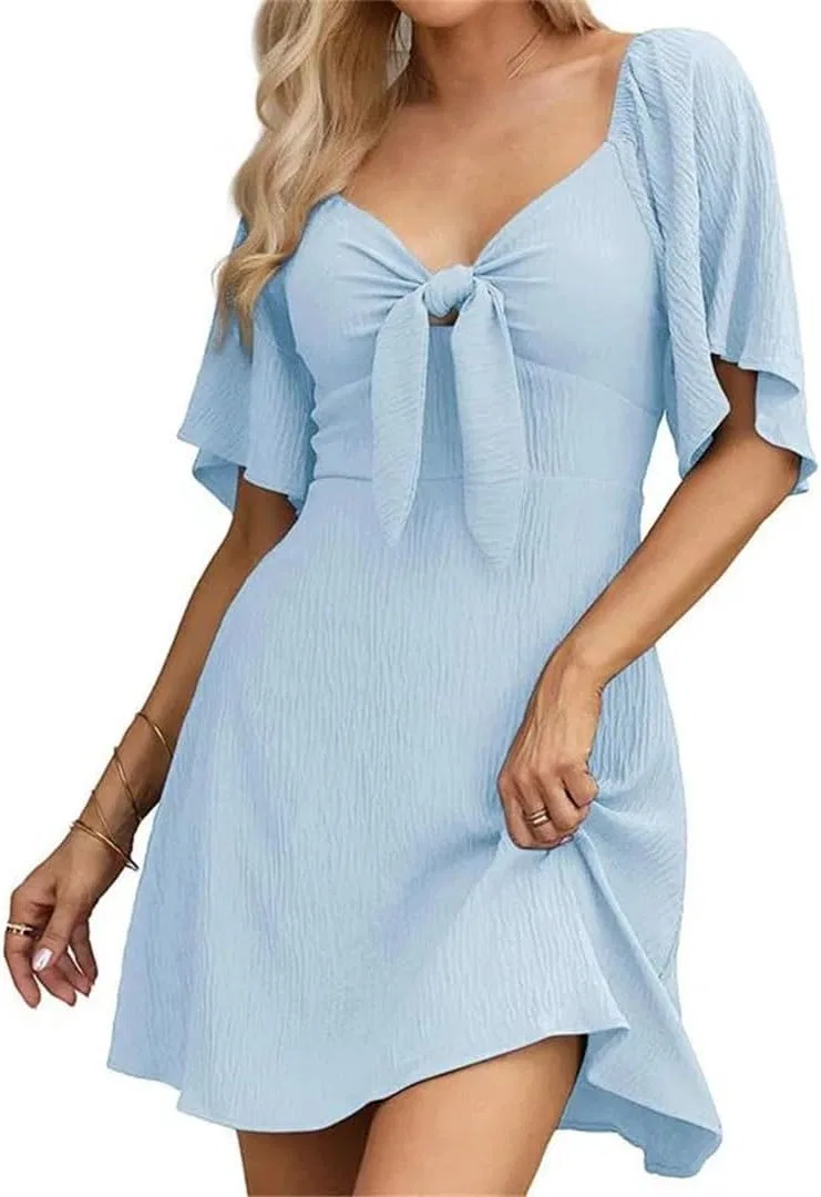 Женское летнее пляжное платье с рукавами-лотос, Slim, Navy Blue — фото 2