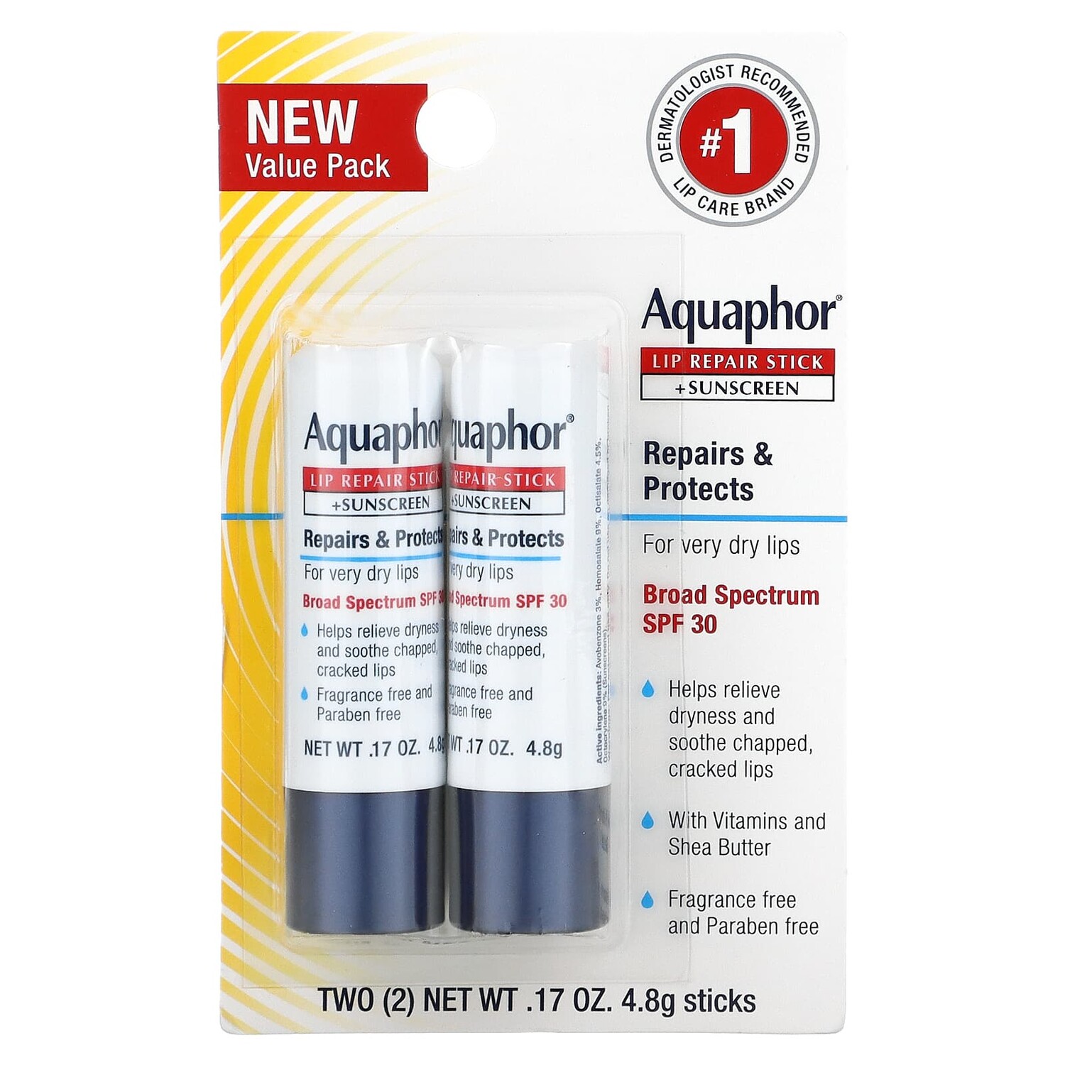 Восстанавливающий Стик Aquaphor SPF 30 для губ, 2 стика по 4,8 г — фото 3