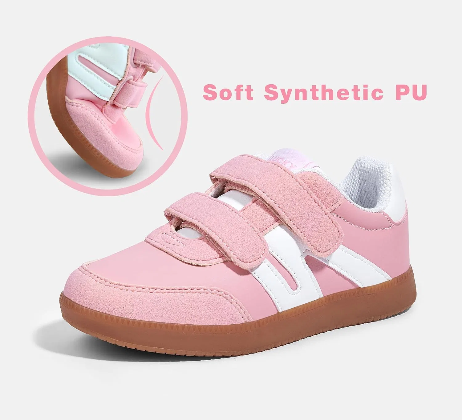 Детские кроссовки для девочек с ретро-принтом LUCKY STEP, Pink/White — фото 3