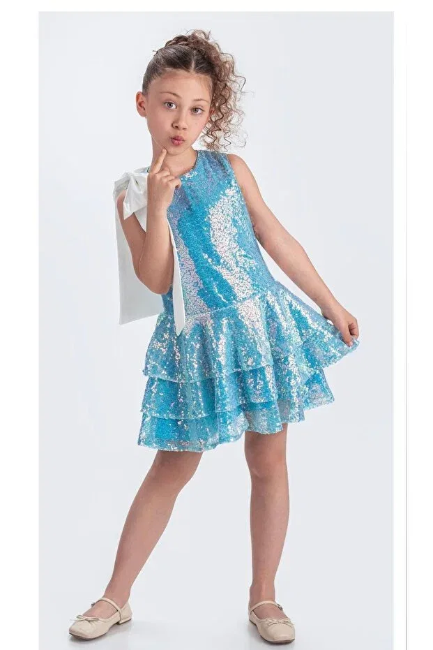 Детское платье для девочек с пайетками Moda Açelya, Blue
