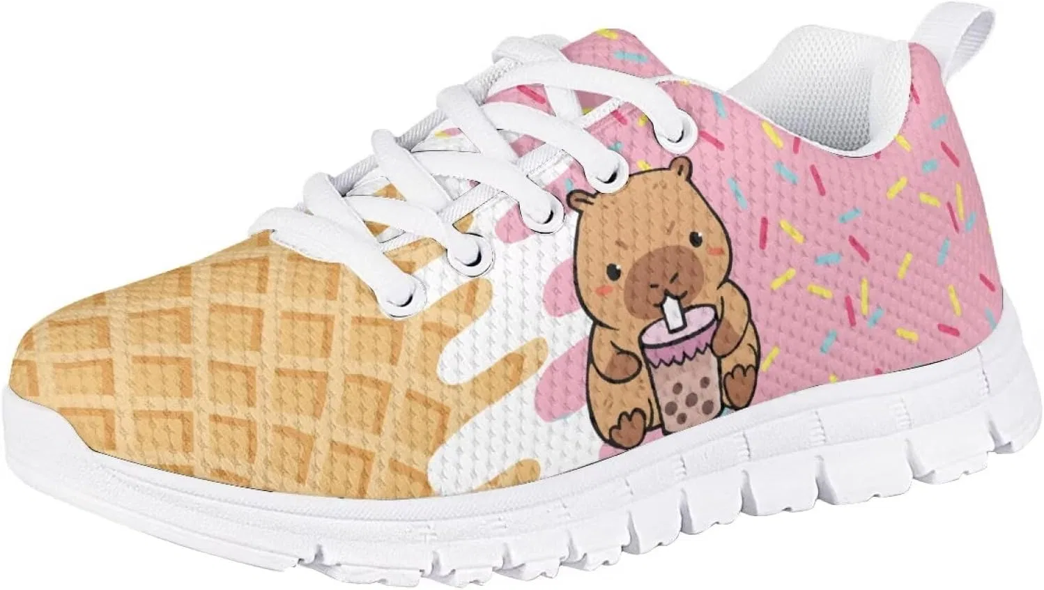 Детские кроссовки для девочек с принтом Running Gym Shoes Cugasmaru, Capybara Ice Cream