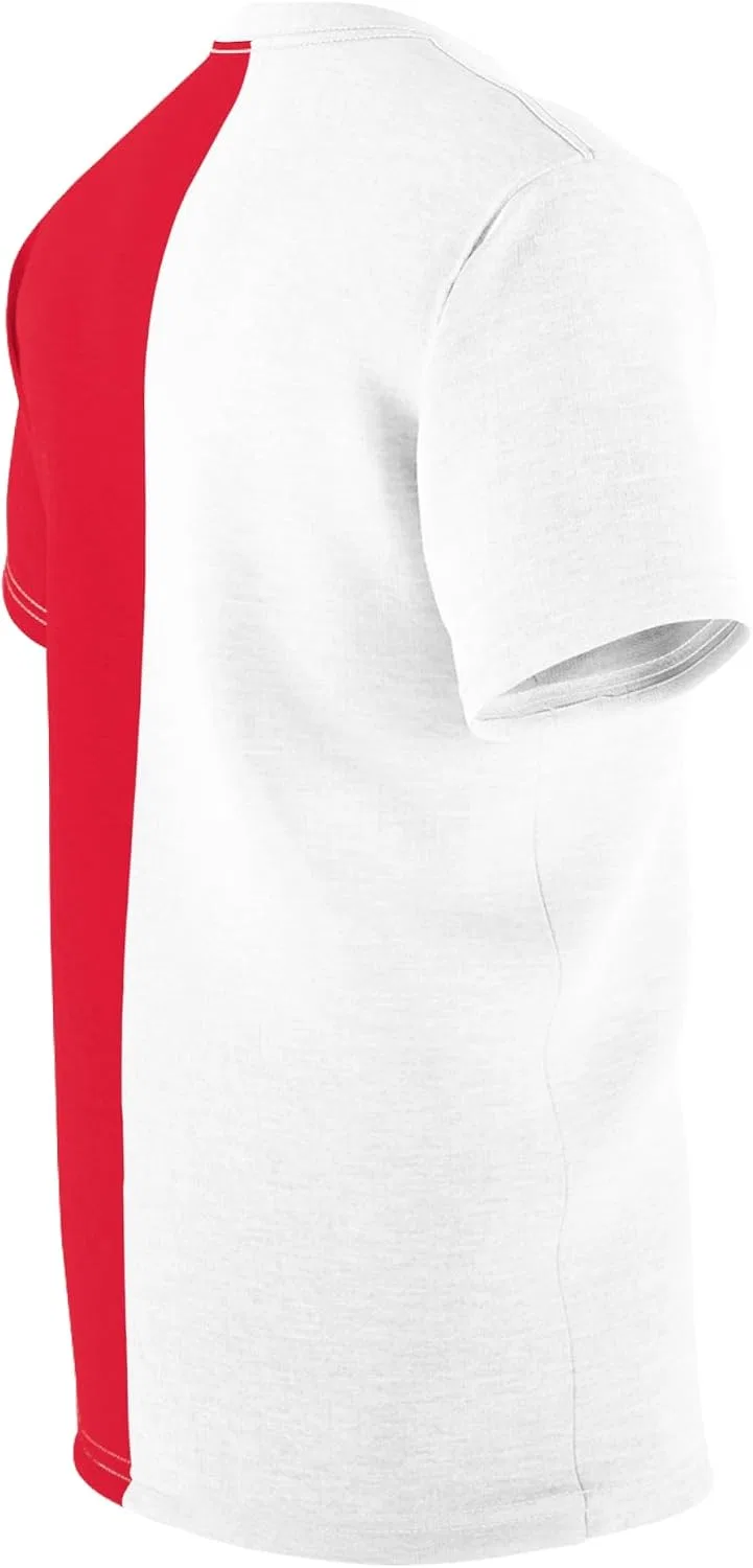 Футболка двухцветная Half Red Half White, White Stitching — фото 4