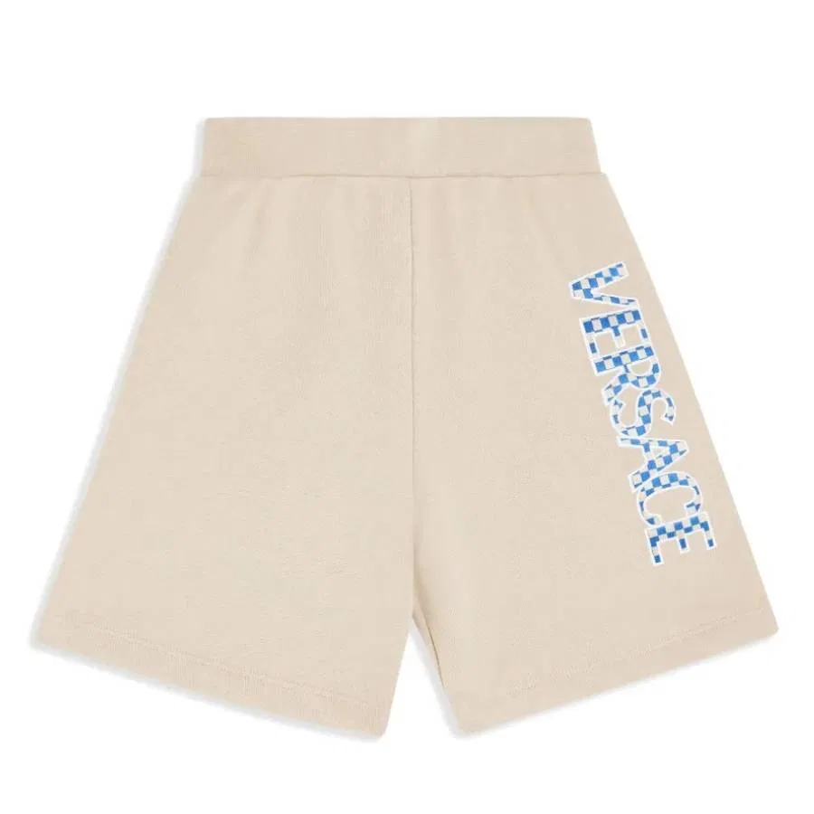 Шорты хлопковые с логотипом Boys Side Logo Cotton Shorts Young Versace, Beige