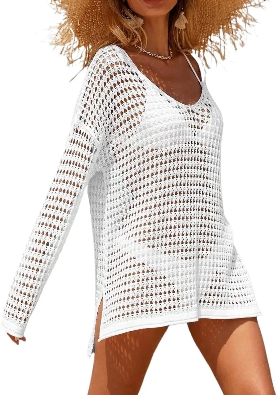 Женский пляжный кардиган свободного кроя Drop Shoulder, White