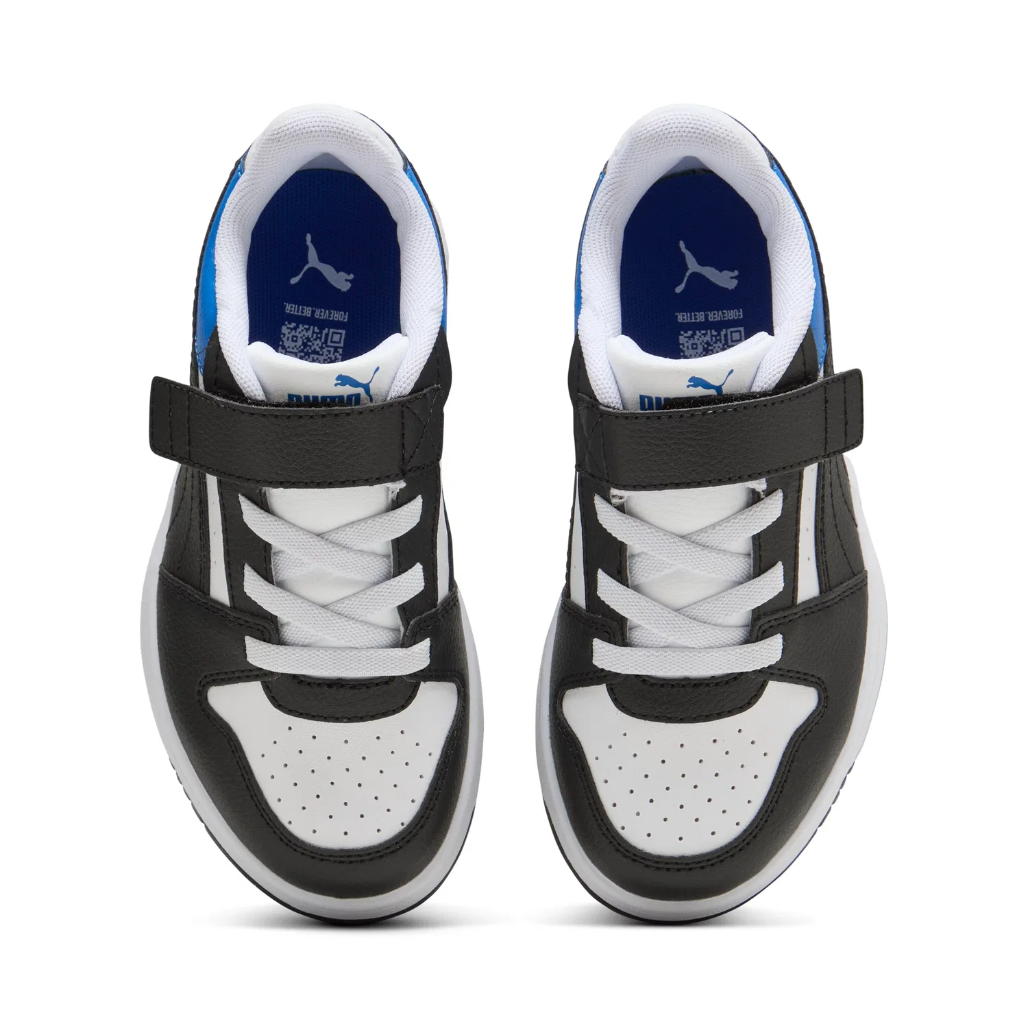 Детские кроссовки на липучках PUMA REBOUND SLAM LO AC PS, White/Black/Team Royal — фото 4