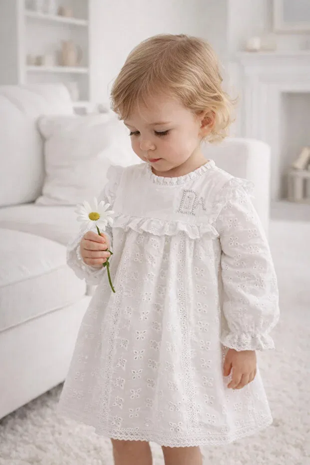 Детское платье для девочек с длинным рукавом Babydola, Ecru