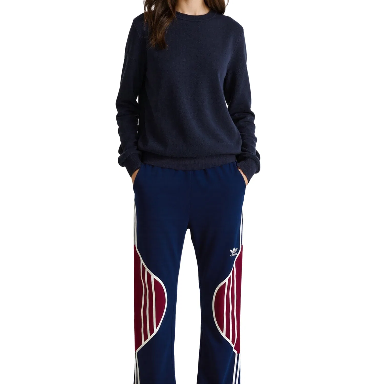 Детские спортивные штаны с принтом Adidas Originals Adicolor 3 Stripes Knitted Sweatpants, Blue Red — фото 4