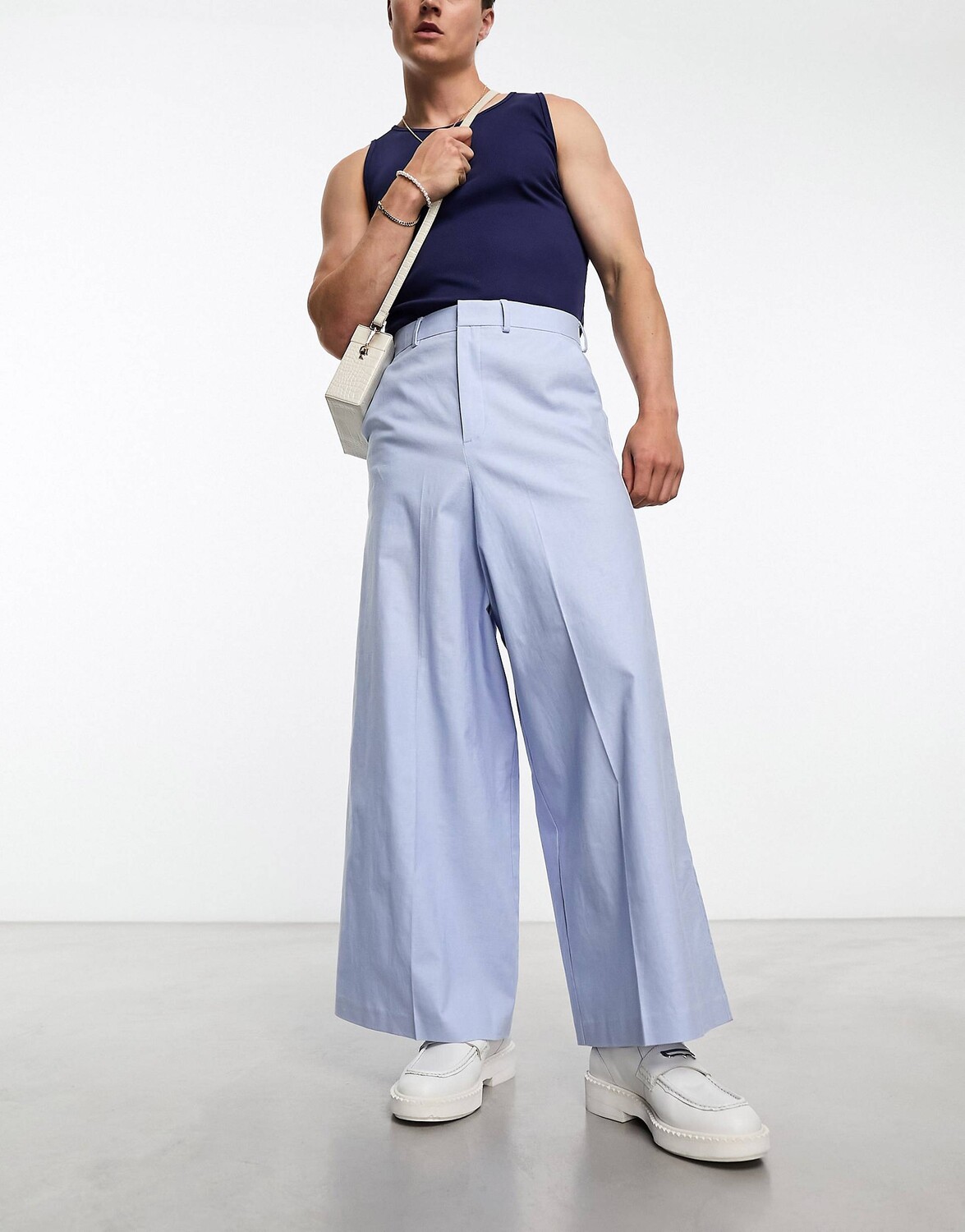 

Брюки Asos Design Extreme Wide Linen Mix Suit, голубой, Синий, Брюки Asos Design Extreme Wide Linen Mix Suit, голубой