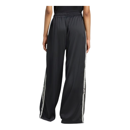 (WMNS) Спортивные брюки Adidas из атласа с широкими штанинами, оборками и тремя полосками, черные — фото 3