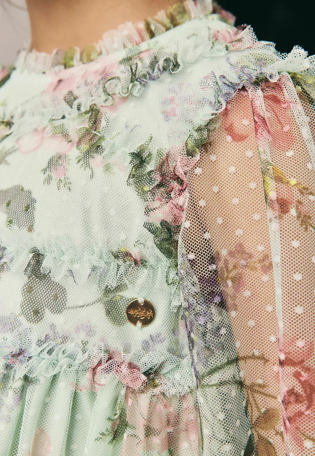 Платье из сетчатой ткани с цветочным принтом - повседневное платье Laura Ashley, Mint Green — фото 3
