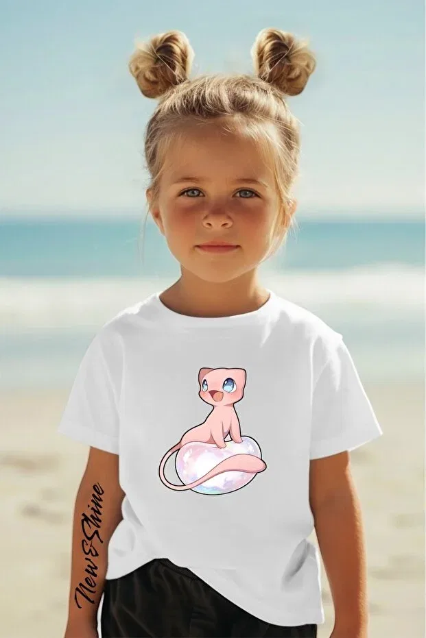 Детская футболка оверсайз с принтом Pink Pokemon Children's Oversize T-Shirt New Shine, Белый