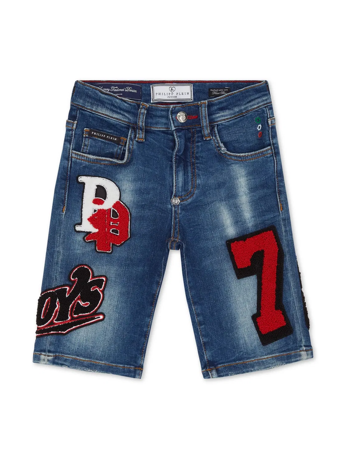 Шорты из денима с аппликацией Philipp Plein, небесно-голубой