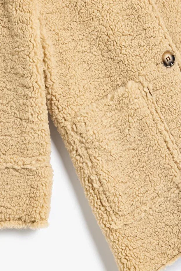 Детское пальто для девочек хлопковое Koton Kids, Beige — фото 4