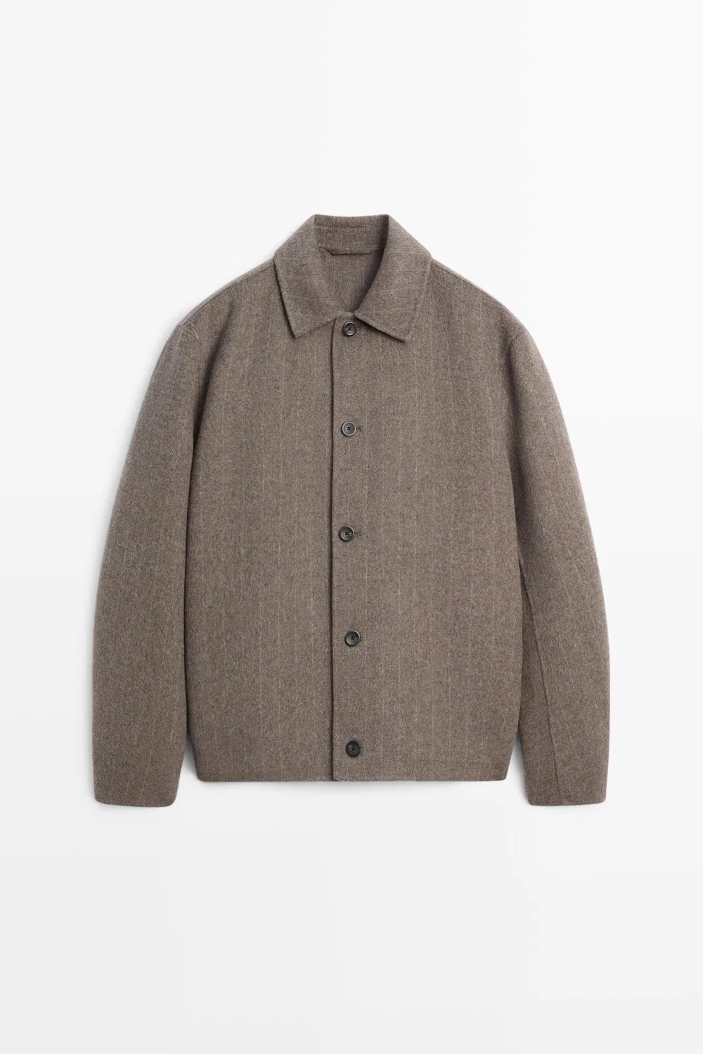 Жакет Massimo Dutti Striped Double Wool Blend, бежево-коричневый — фото 2