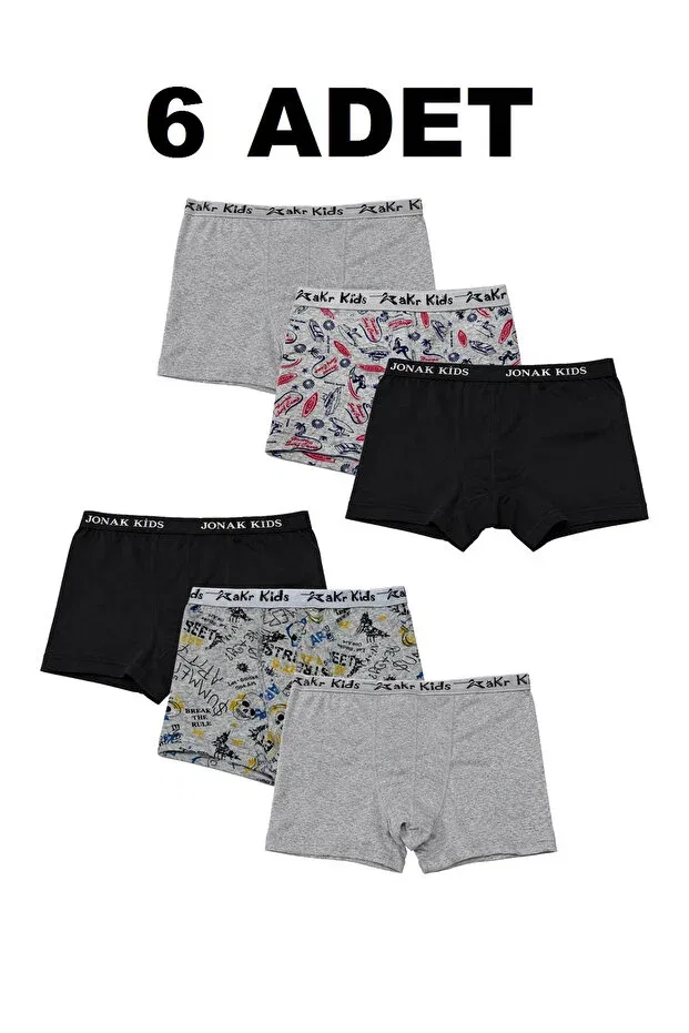 Детские боксеры для мальчиков хлопковые Black Gray Patterned Erdenay Tekstil