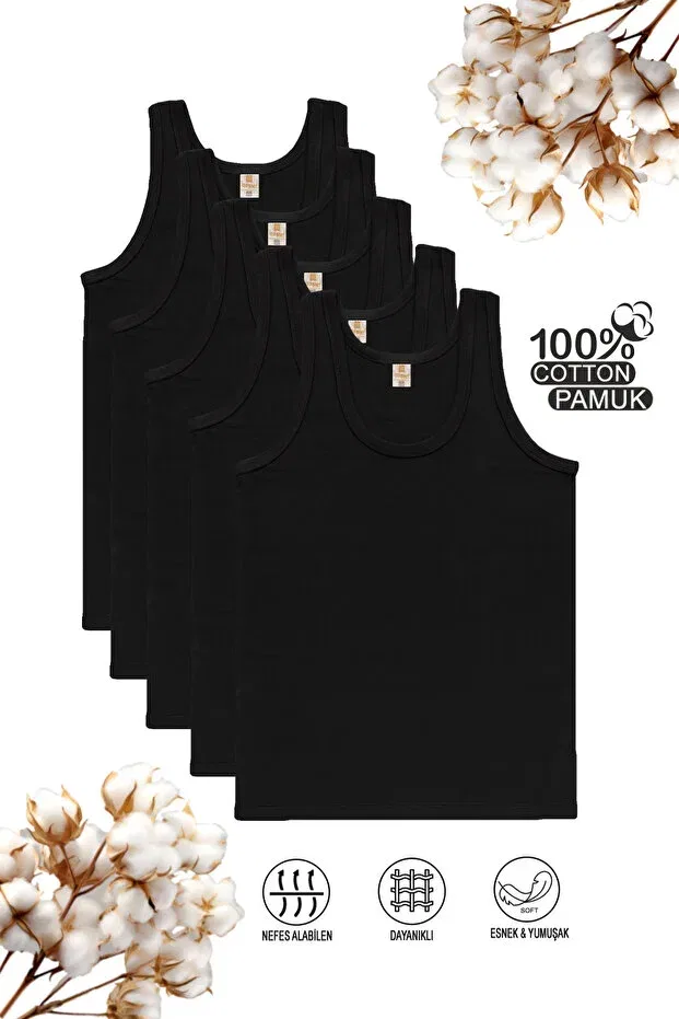 Детское для мальчиков майка на бретелях комплект 5 шт Özkan 0801, Özkan Underwear, Black