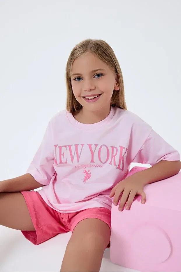 Детский комплект шорт для девочек с футболкой Basics U.S. Polo Assn., Pink — фото 2