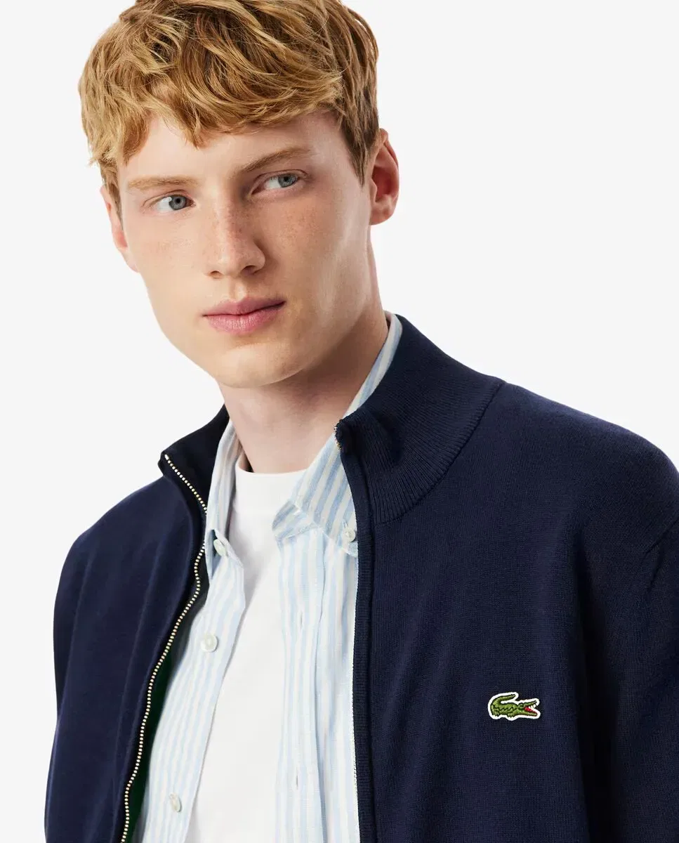 Джемпер мужской Lacoste, на молнии с высоким воротником, из хлопка, синий Морской — фото 3