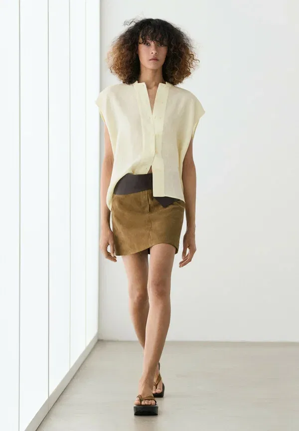 Блуза из льна Blouse Massimo Dutti, Light Yellow, светло-желтый