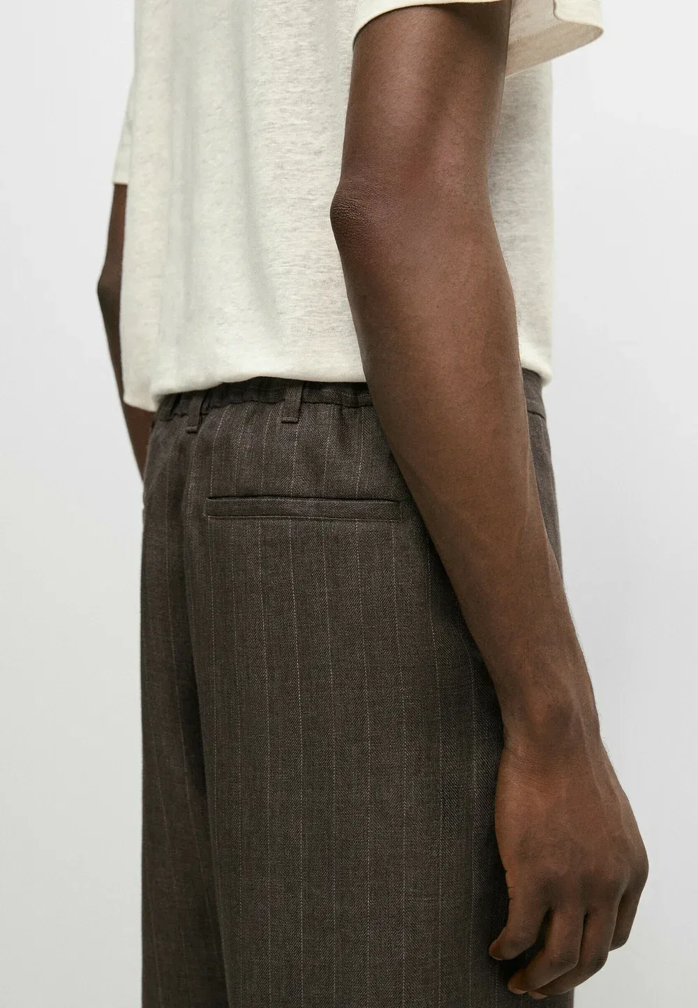 Брюки чинос прямого кроя из 100% льна Massimo Dutti, Dark Brown — фото 4