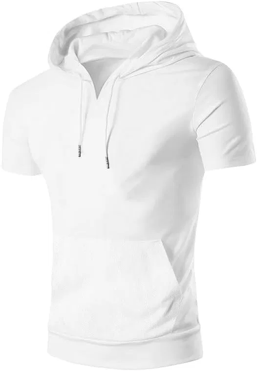 Мужская свободная футболка с капюшоном и карманом, White — фото 3