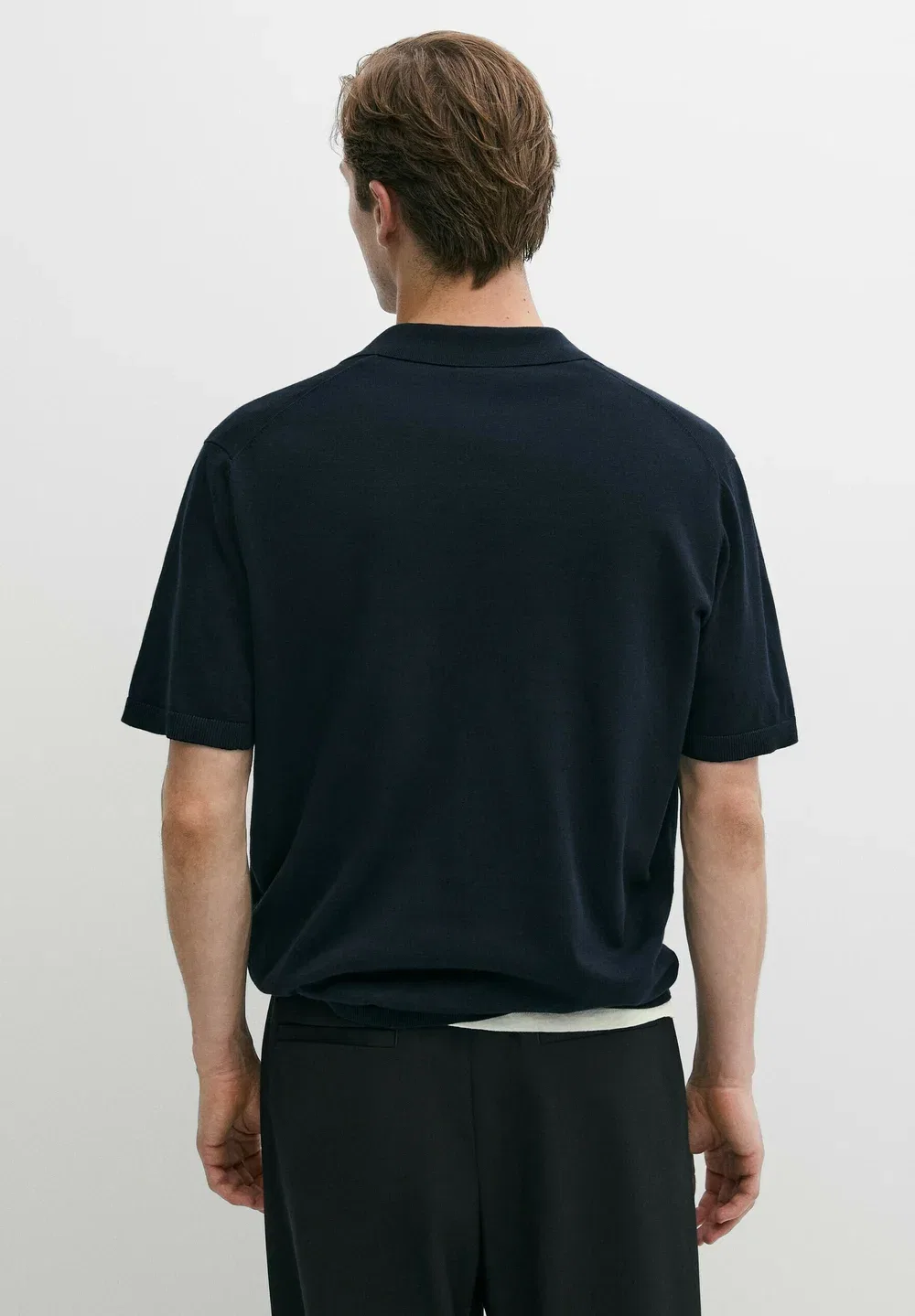 Вязаный кардиган с коротким рукавом на пуговицах - рубашка Massimo Dutti, Dark Blue — фото 3