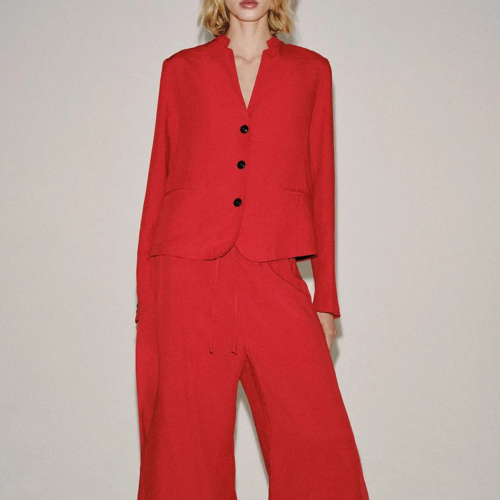 Женский деловой костюм с V-образным вырезом, красный, ZARA — фото 4