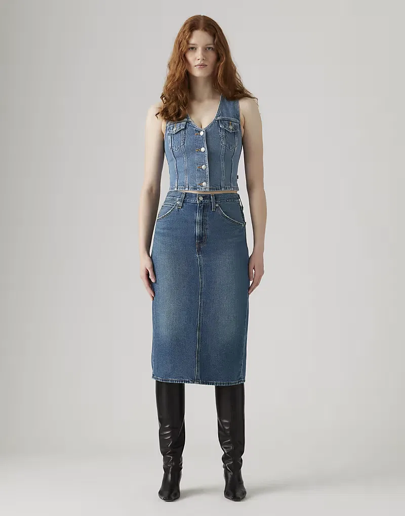 Юбка Levi's с высокой посадкой и разрезом сзади, синий — фото 2