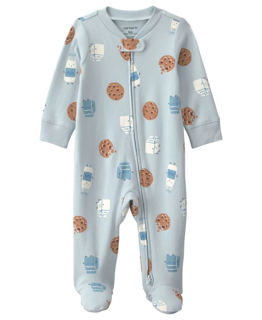 Детский хлопковый комбинезон для сна с длинным рукавом Carter's, Blue/Milk & Cookies