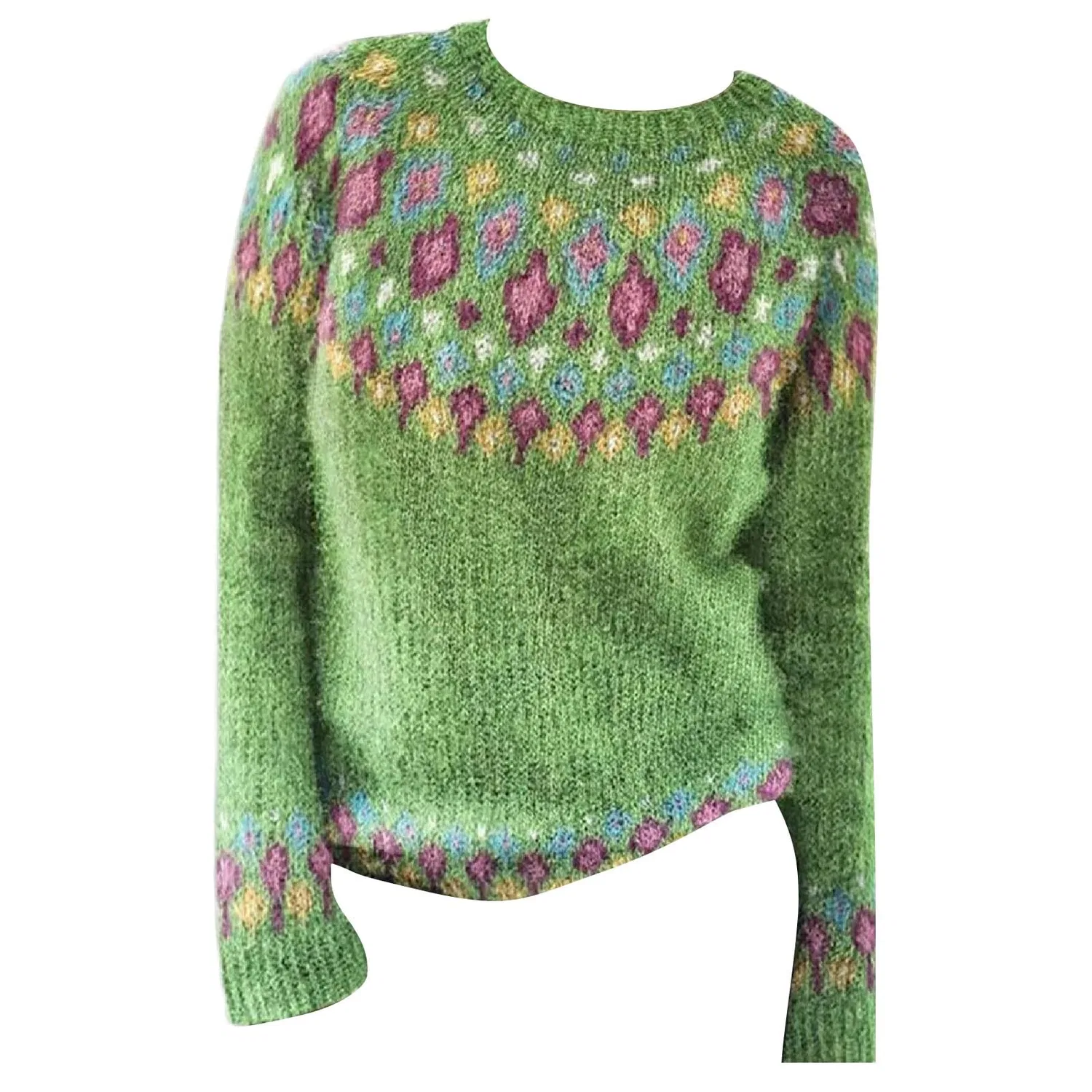 Женский свитер с принтом Fair Isle HUIFUAO, A01 Green — фото 3