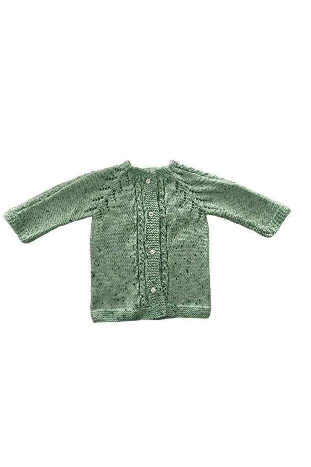 Детский кардиган с косой вязкой Hand knitted hair braid detailed baby / child cardigan green spotted Pafuli, Green Speckled — фото 2