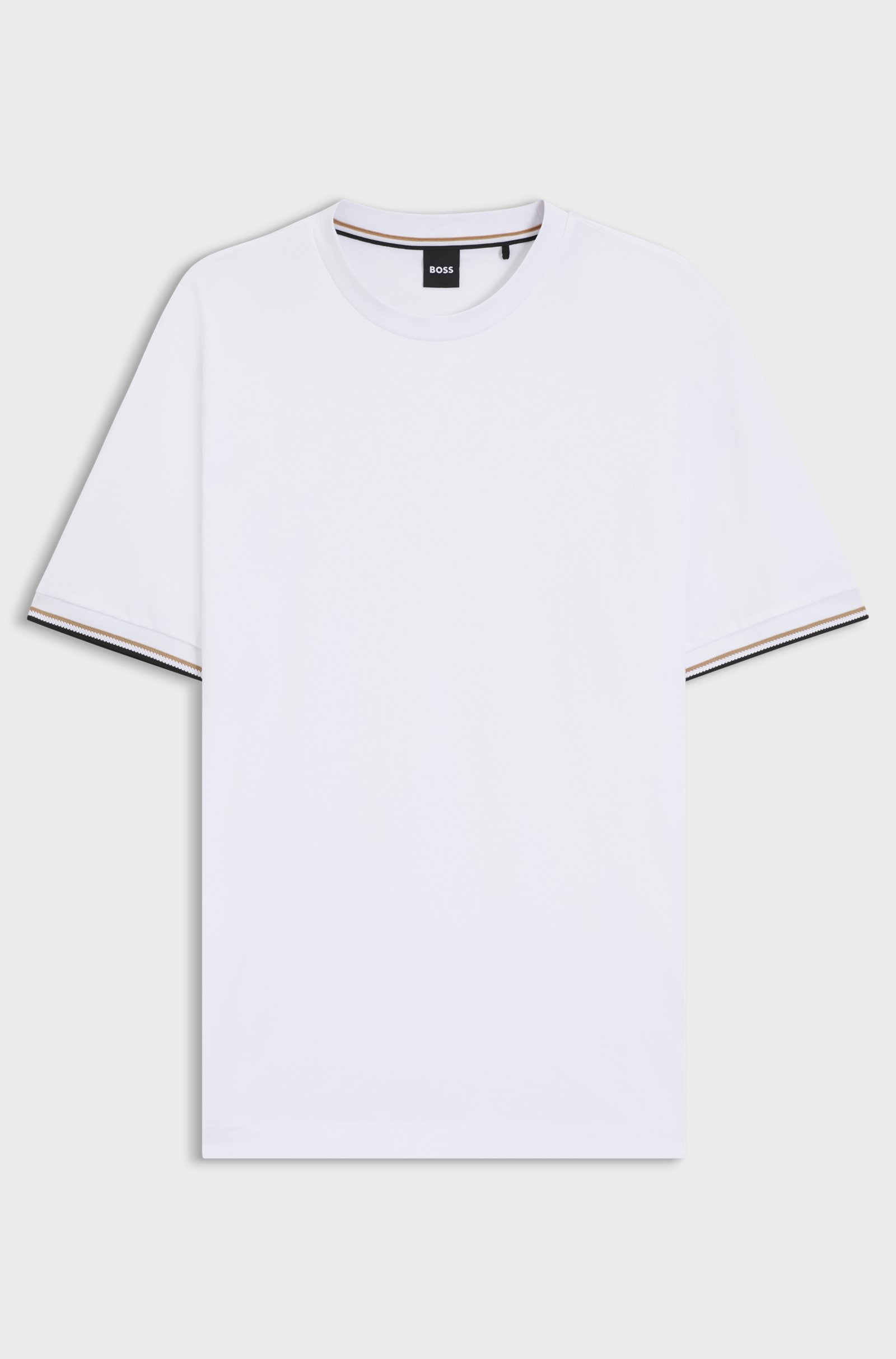 

Футболка Boss Cotton-Jersey With Signature-Stripe Cuffs, белый