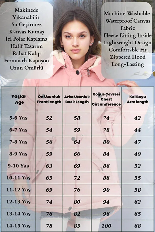 Детское пальто для девочек с капюшоном Waterproof coat with fur inside Joui Co, Tile — фото 3