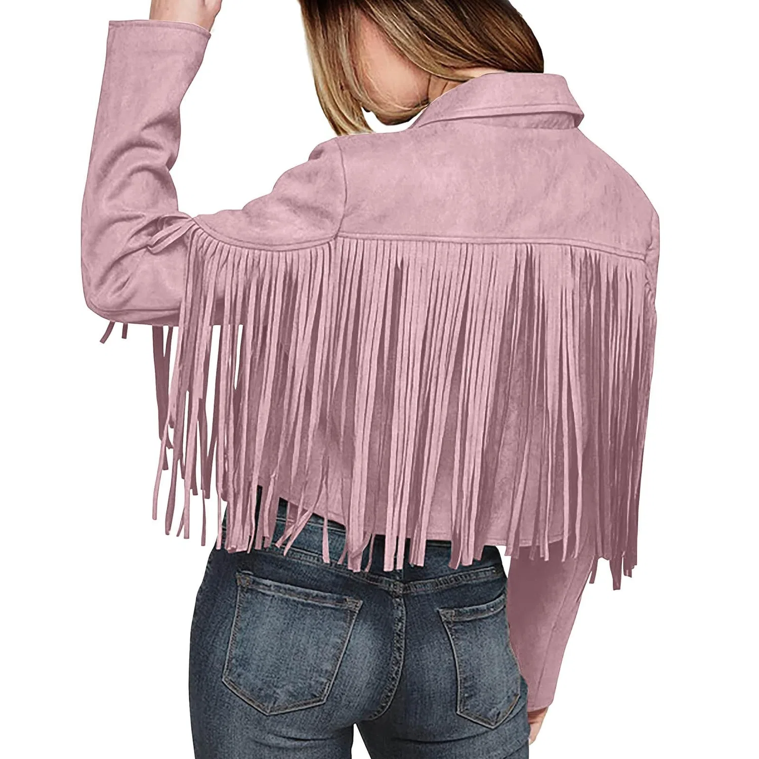 Женская куртка из экокожи с бахромой, Colore: Rosa — фото 4