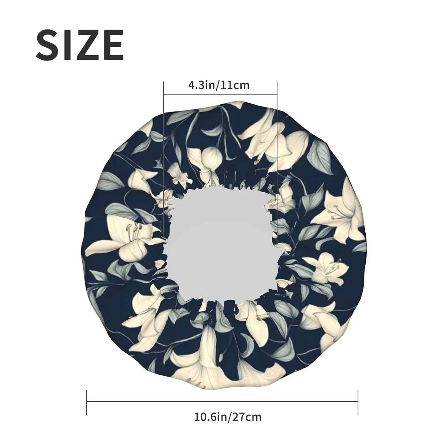 Душeвая шапочка, белая лилия с морским узором, двуслойная, водонепроницаемая, Buewutiry, 27,7 см — фото 2