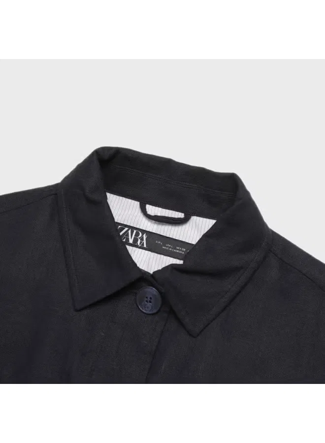 Куртка с длинным рукавом и воротником Zara, темно-синяя — фото 4