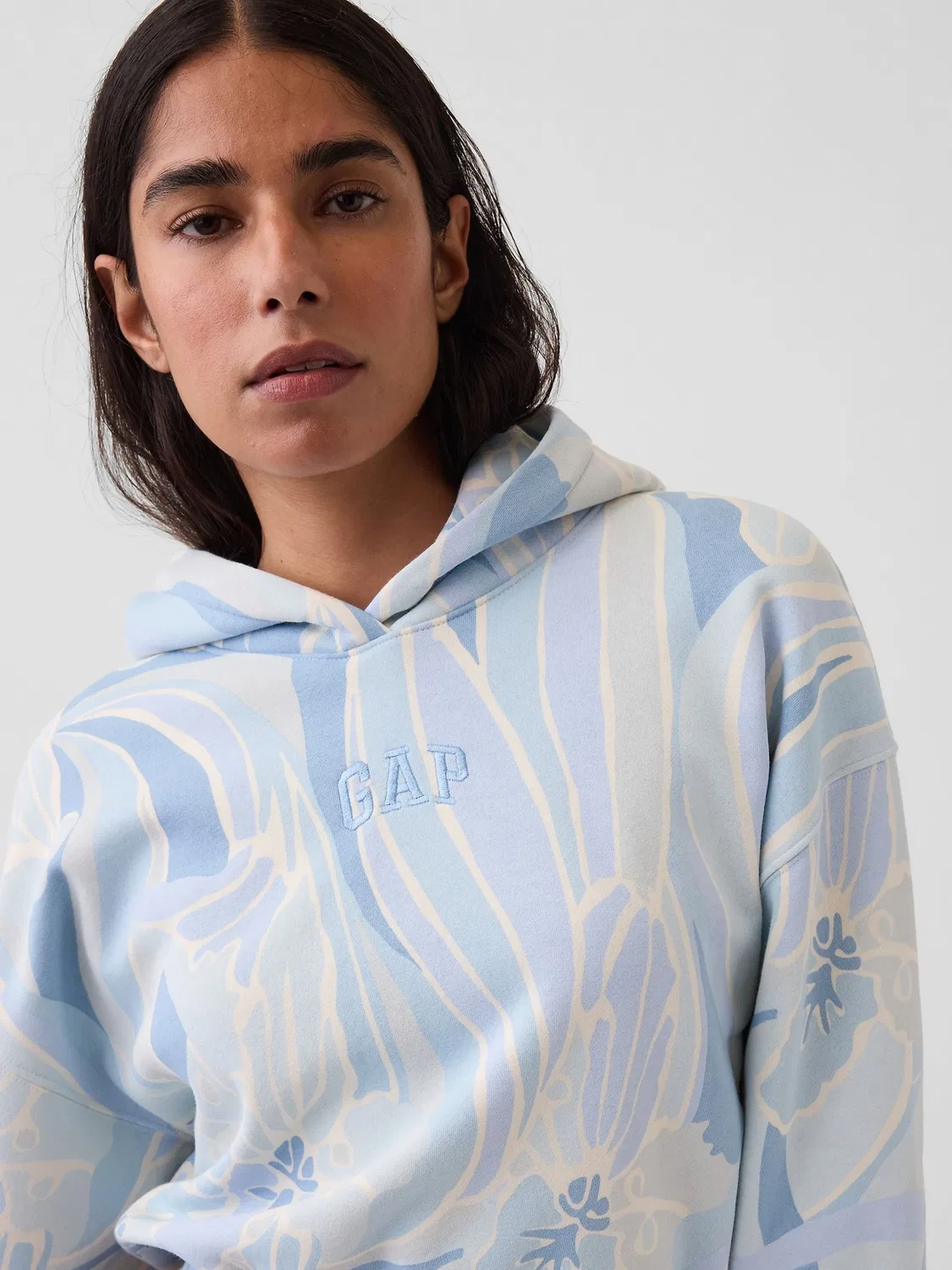 Худи-кроп Gap Blue Print VintageSoft Crop Logo Hoodie, синий — фото 4